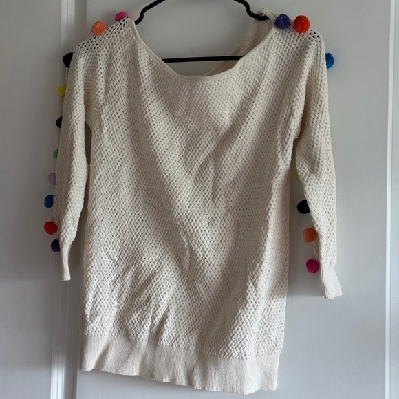 Anthropologie Cream Sweater with Multicolor Pom-Poms - Picture 3 of 13
